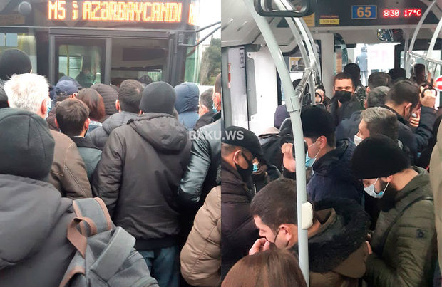 “20 Yanvar” metrosu qarşısında sərnişinlərin avtobusa minmə sınağı -